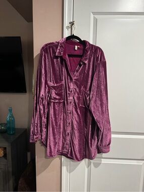 Pilcro Velvet Button-Up Shirt in Berry Plum